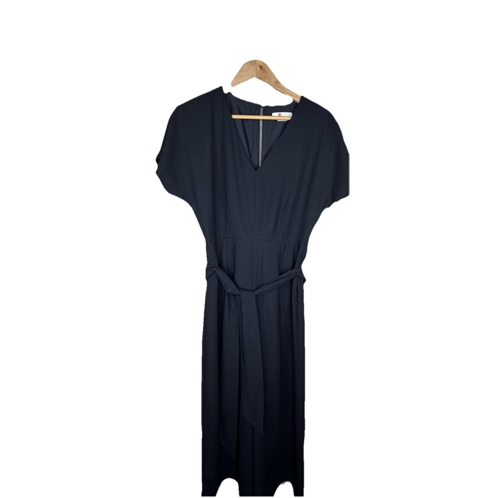 Boden Womens V Neck Black Belted Jumpsuit Sz 6 R Minimalist Wide leg Romper